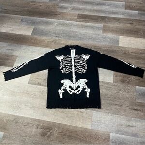 NWT DOLLS KILL TRICKZ N’ TREATZ Fractured Fate Skeleton Sweater OUT OF ST…